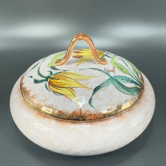Vintage Italian Pottery Covered Dish Container Jar Box With Lid Venetian Italian - Picture 13 of 15